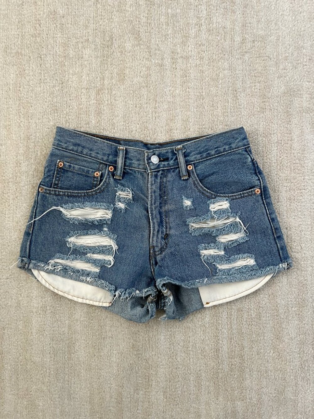 Levi’s 550 Blue Distressed Jeans Denim Shorts Reworked Mens 29
